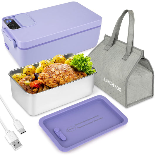 Keweis Cordless Electric Lunch Box Food Heater Battery Powered Heated Lunch Box Food Warmer for Adults Adjustable Heating Warming Time 1L Self Heating Hot Lunch Boxes with Insulated Bag